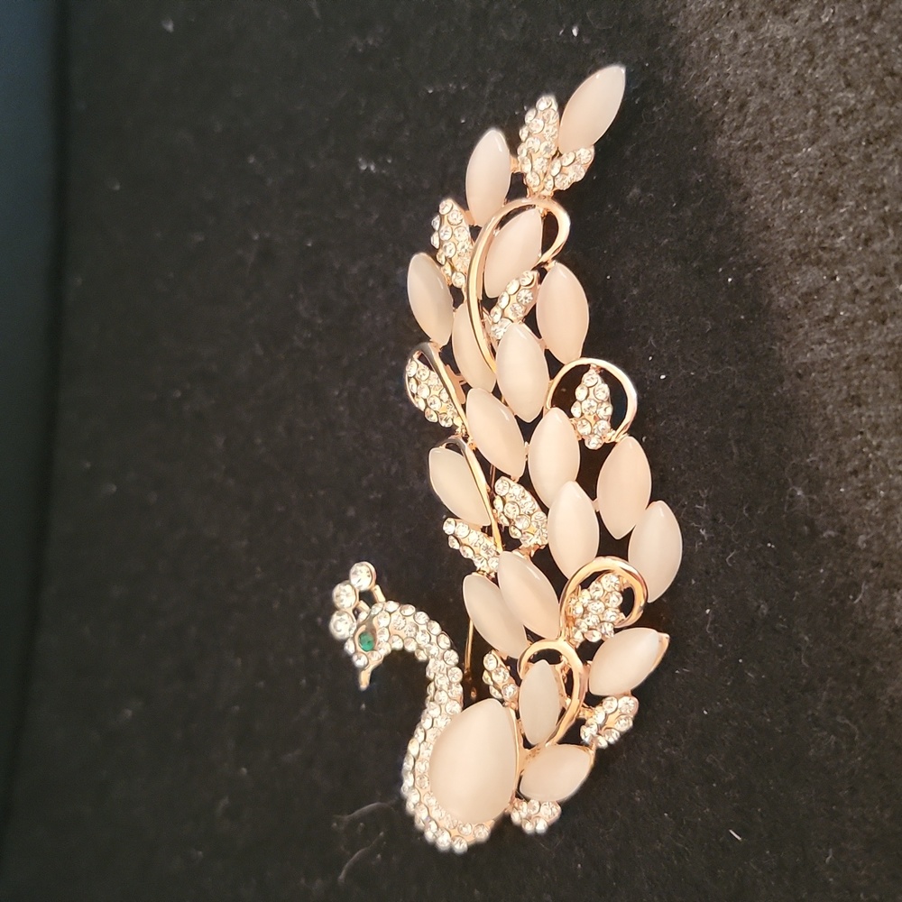 Rose Goldtone Peacock Brooch